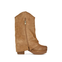 Fold Over Boots Mid Calf Suede Platform - Taupe - Thumbnail 10 | R39 Talia