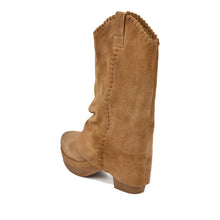 Fold Over Boots Mid Calf Suede Platform - Taupe - Thumbnail 12 | R39 Talia