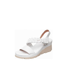 Womens White Leather Wedge Sandals Braided Strap Comfort Style - Make up - Thumbnail 1 | S71 Jemma