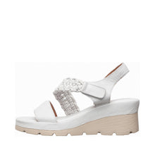 Womens White Leather Wedge Sandals Braided Strap Comfort Style - Make up - Thumbnail 2 | S71 Jemma
