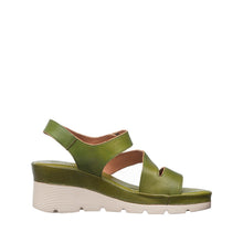 Womens Green Leather Wedge Sandals Ankle Strap Comfort Style - Olive - Thumbnail 4 | S72 Jaycee