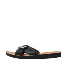 Womens Leather Bow Slide Sandals Flat Comfort Style - Black - Thumbnail 3 | T20 Ashley