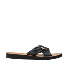 Womens Leather Bow Slide Sandals Flat Comfort Style - Black - Thumbnail 4 | T20 Ashley