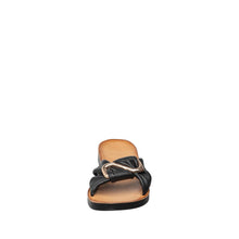 Womens Leather Bow Slide Sandals Flat Comfort Style - Black - Thumbnail 5 | T20 Ashley