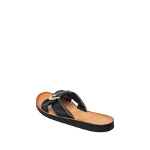 Womens Leather Bow Slide Sandals Flat Comfort Style - Black - Thumbnail 6 | T20 Ashley