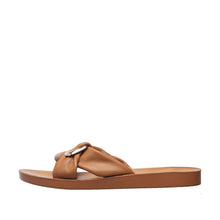 Womens Leather Bow Slide Sandals Flat Comfort Style - Taupe - Thumbnail 8 | T20 Ashley