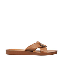 Womens Leather Bow Slide Sandals Flat Comfort Style - Taupe - Thumbnail 9 | T20 Ashley