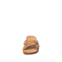 Womens Leather Bow Slide Sandals Flat Comfort Style - Taupe - Thumbnail 10 | T20 Ashley
