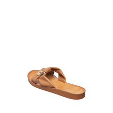 Womens Leather Bow Slide Sandals Flat Comfort Style - Taupe - Thumbnail 11 | T20 Ashley