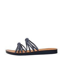 Womens Strappy Slide Sandals Leather Flat Comfort Style - Navy - Thumbnail 2 | T40 Faith