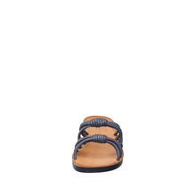 Womens Strappy Slide Sandals Leather Flat Comfort Style - Navy - Thumbnail 10 | T40 Faith