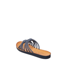 Womens Strappy Slide Sandals Leather Flat Comfort Style - Navy - Thumbnail 11 | T40 Faith