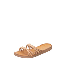 Womens Strappy Slide Sandals Leather Flat Comfort Style - Tan - Thumbnail 2 | T40 Faith