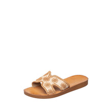 Womens Embroidered Slide Sandals Flat Comfort Summer Style - Tan - Thumbnail 1 | T46 Alex