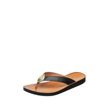 Womens Leather Thong Sandals Gold Accent Comfort Style - Black - Thumbnail 7 | T50 Addison