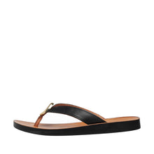Womens Leather Thong Sandals Gold Accent Comfort Style - Black - Thumbnail 8 | T50 Addison