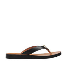 Womens Leather Thong Sandals Gold Accent Comfort Style - Black - Thumbnail 9 | T50 Addison