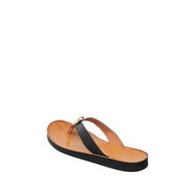 Womens Leather Thong Sandals Gold Accent Comfort Style - Black - Thumbnail 10 | T50 Addison