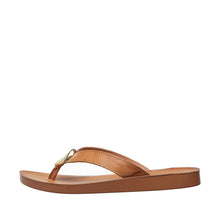 Womens Leather Thong Sandals Gold Accent Comfort Style - Tan - Thumbnail 12 | T50 Addison