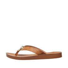 Womens Leather Thong Sandals Gold Accent Comfort Style - Tan - Thumbnail 3 | T50 Addison