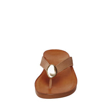 Womens Leather Thong Sandals Gold Accent Comfort Style - Tan - Thumbnail 5 | T50 Addison