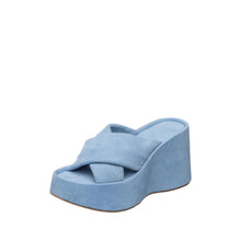Womens Suede Crossover Wedge Slides Platform Comfort Style - Light Blue - Thumbnail 1 | U01 Emma