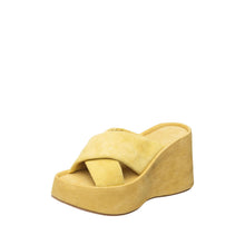 Womens Suede Crossover Wedge Slides Platform Comfort Style - Mustard - Thumbnail 6 | U01 Emma
