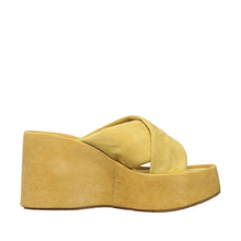 Womens Suede Crossover Wedge Slides Platform Comfort Style - Mustard - Thumbnail 8 | U01 Emma