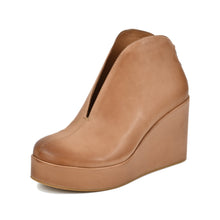 Wedge Booties V Cut Sculptural Taupe Leather - Taupe - Thumbnail 1 | U38 Thalia