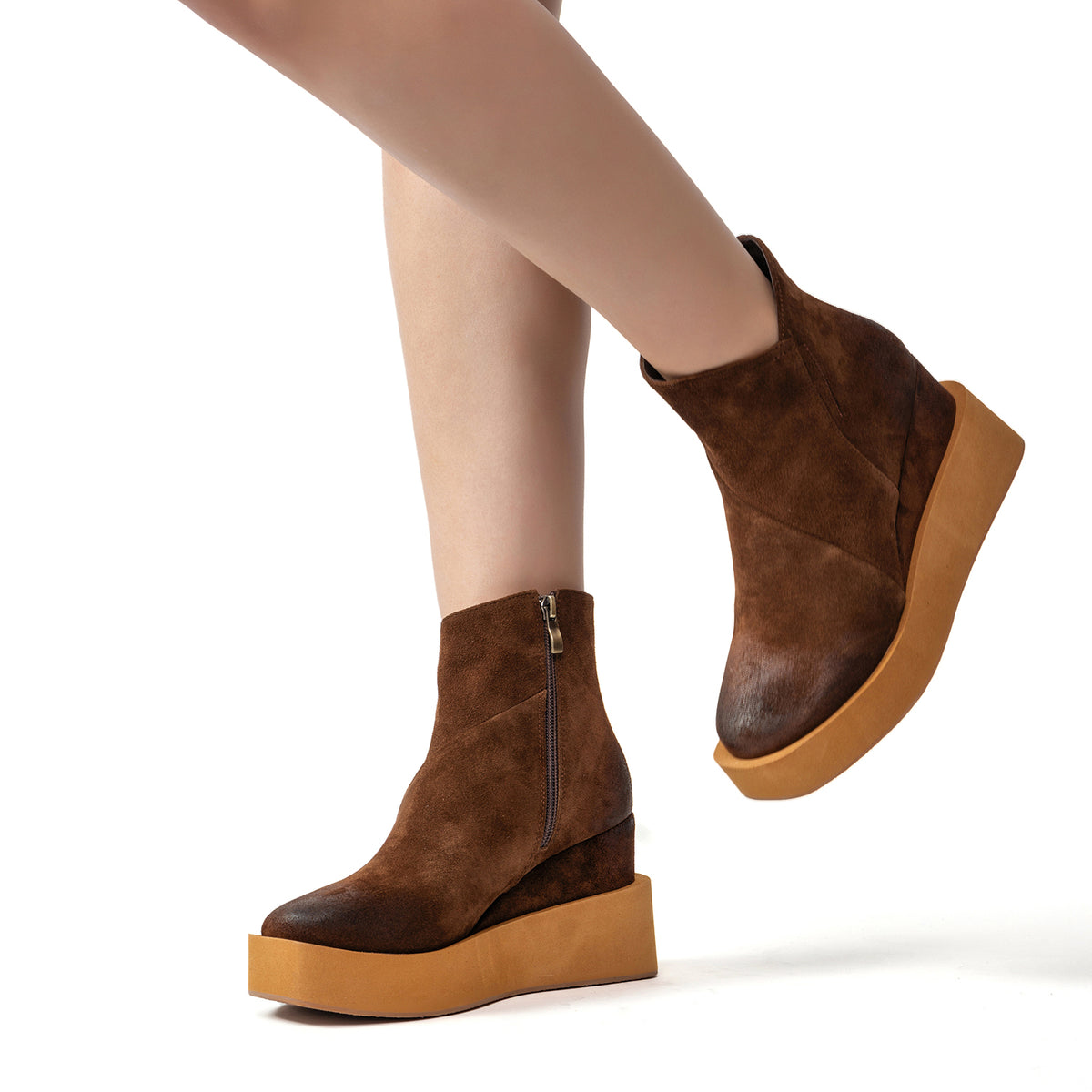 Suede Platform Ankle Boots Side Zip | Antelope Shoes