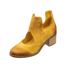 Load image into Gallery viewer, n47 cage women's suede heel booties in mustard color