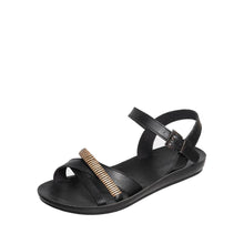 Load image into Gallery viewer, S01 Yancy - Women's Leather Ankle Strap Flat Sandals - Black