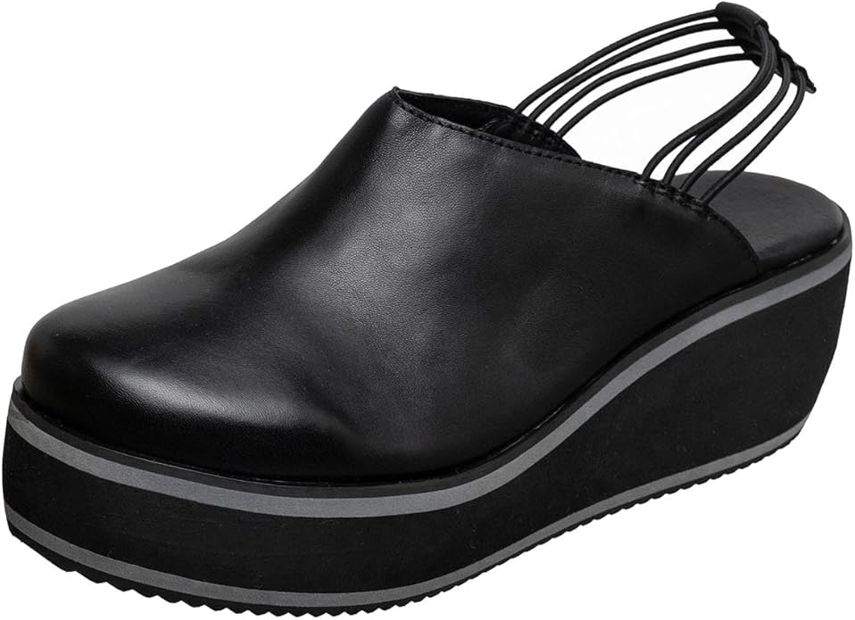 Comfortable Stylish Elegant Wedge Mules - Black - View 6 | M51 Finn