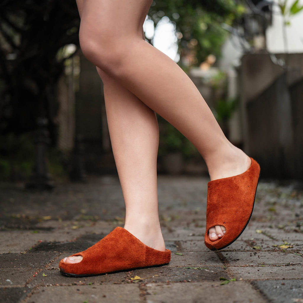 Womens Suede Open Toe Slide Slippers Cozy Comfort - Cream - View 12 | A32 Destiny