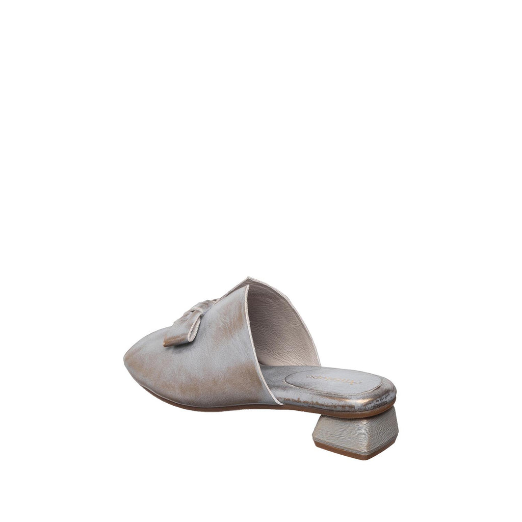 Womens Metallic Leather Bow Mules Low Block Heel Chic Comfort - Aqua - View 5 | B02 Leigh