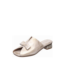Womens Metallic Leather Bow Mules Low Block Heel Chic Comfort - Natural - Thumbnail 6 | B02 Leigh

