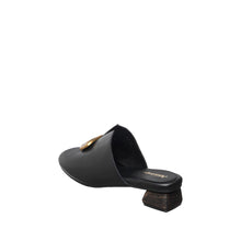 Womens Leather Mule Slides Gold Buckle Block Heel Comfort - Black - Thumbnail 6 | B06 Lydia
