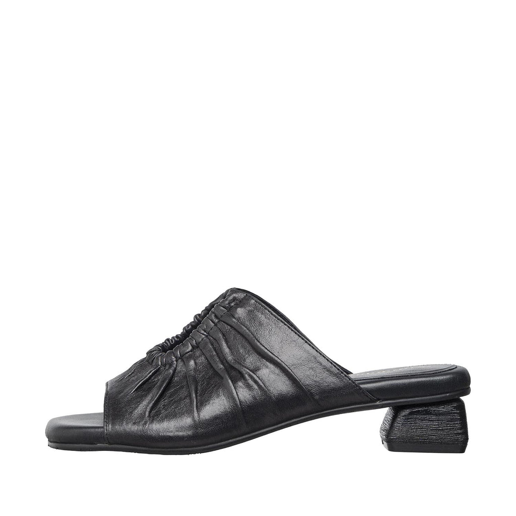 Womens Ruched Leather Slide Mules Low Heel Comfort - Black - View 2 | B07 Leah