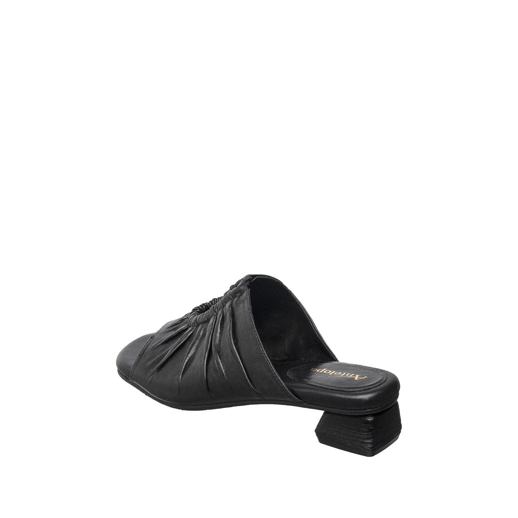Womens Ruched Leather Slide Mules Low Heel Comfort - Black - View 5 | B07 Leah