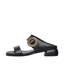 Womens Leather Buckle Sandals Low Heel Comfort Style - Black - Thumbnail 8 | B20 Lily
