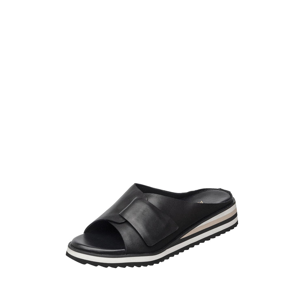 Womens Leather Crossover Slide Sandals Platform Sole Comfort Style - Black - View 7 | B70 Padme Low
