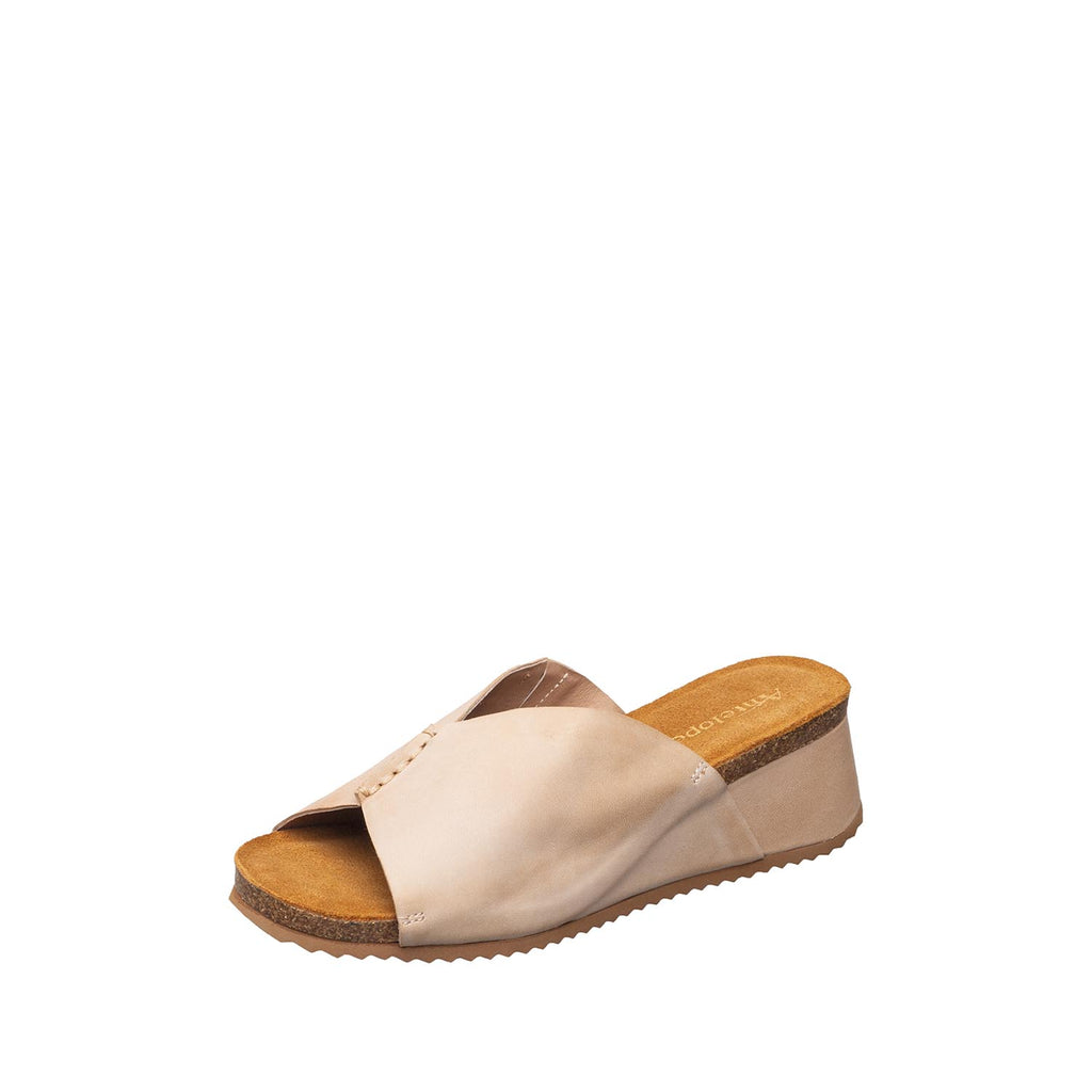 Antelope B80 Kaitlin Flex nude leather wedge slide sandal with crossover vamp band