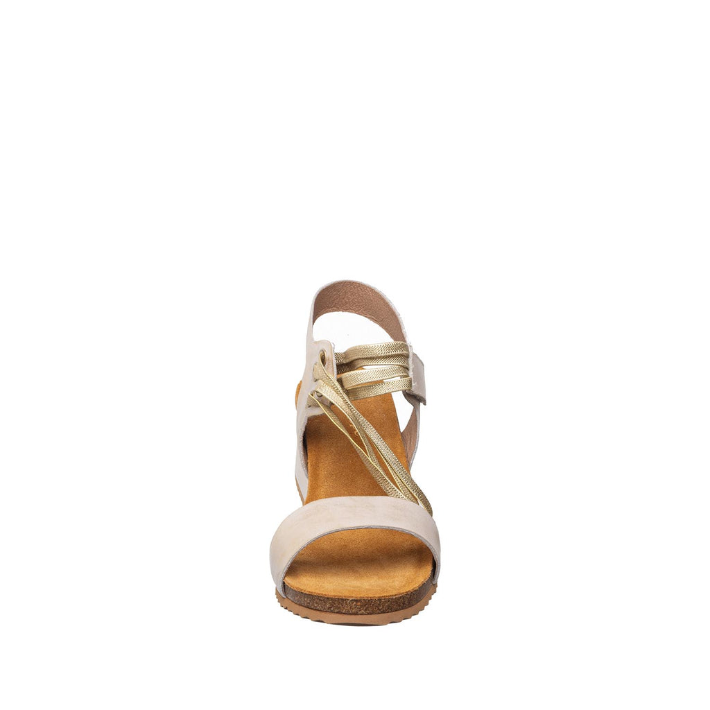Womens Metallic Wedge Sandals Ankle Wrap Comfort Style - Natural - View 4 | B82 Bianca Flex