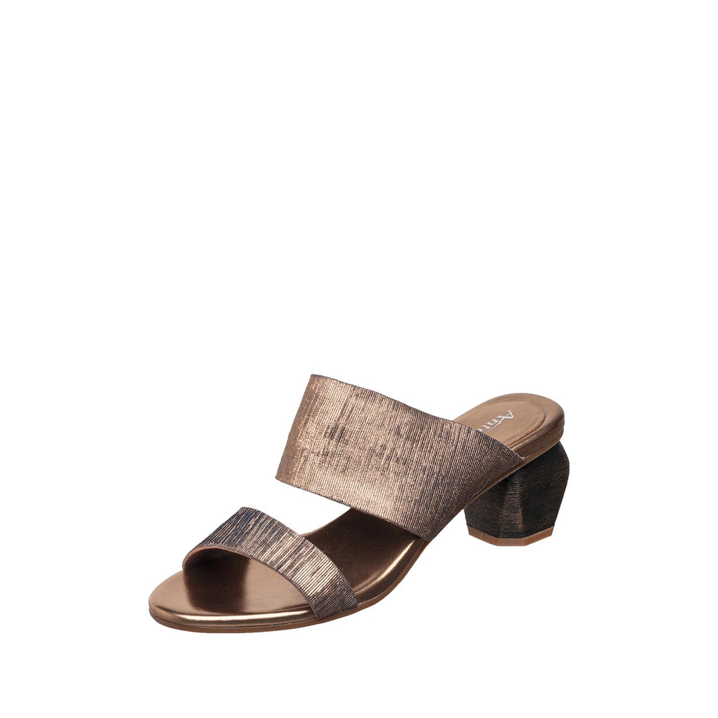 Womens Metallic Strap Block Heel Sandals Comfort Style - Bronze - View 7 | C16 Bella