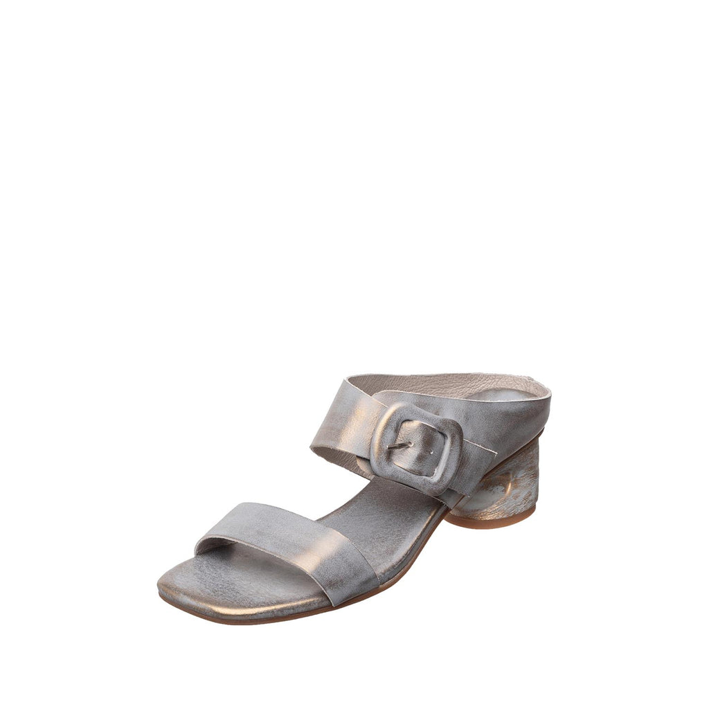 Womens Metallic Leather Buckle Sandals Low Block Heel Comfort - Aqua - View 2 | C25 Laura