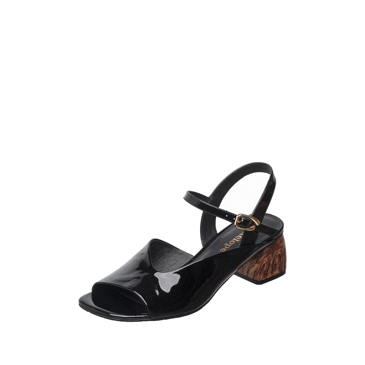 Antelope C52 Anne Patent Leather Ankle Strap Sandal - Closed Toe Sandals for Women | Wood Block Heel | Black Patent Leather
