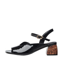 Womens Patent Leather Ankle Strap Sandals Wood Block Heel - Black - Thumbnail 8 | C52 Anne
