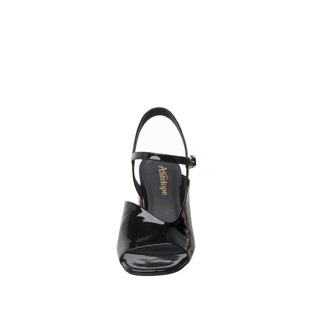 Womens Patent Leather Ankle Strap Sandals Wood Block Heel - Black - View 10 | C52 Anne