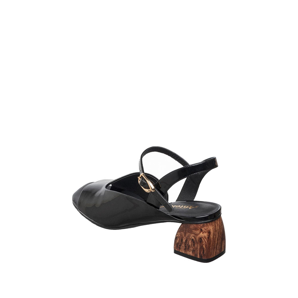 Womens Patent Leather Ankle Strap Sandals Wood Block Heel - Black - View 11 | C52 Anne