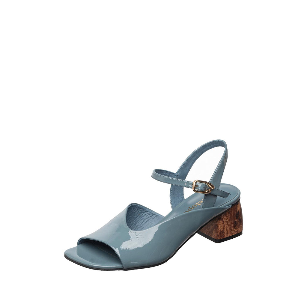 Womens Patent Leather Ankle Strap Sandals Wood Block Heel - Blue - View 2 | C52 Anne